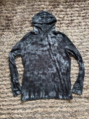 Denim & Flower Black and Gray Tie-Dye Hooded Long Sleeve Cotton Shirt Size L
